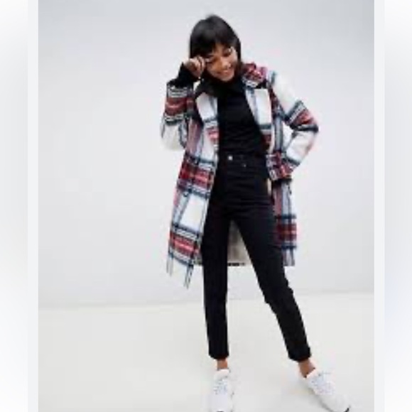 ASOS Red and Blue Plaid Trench Coat - Picture 16 of 16